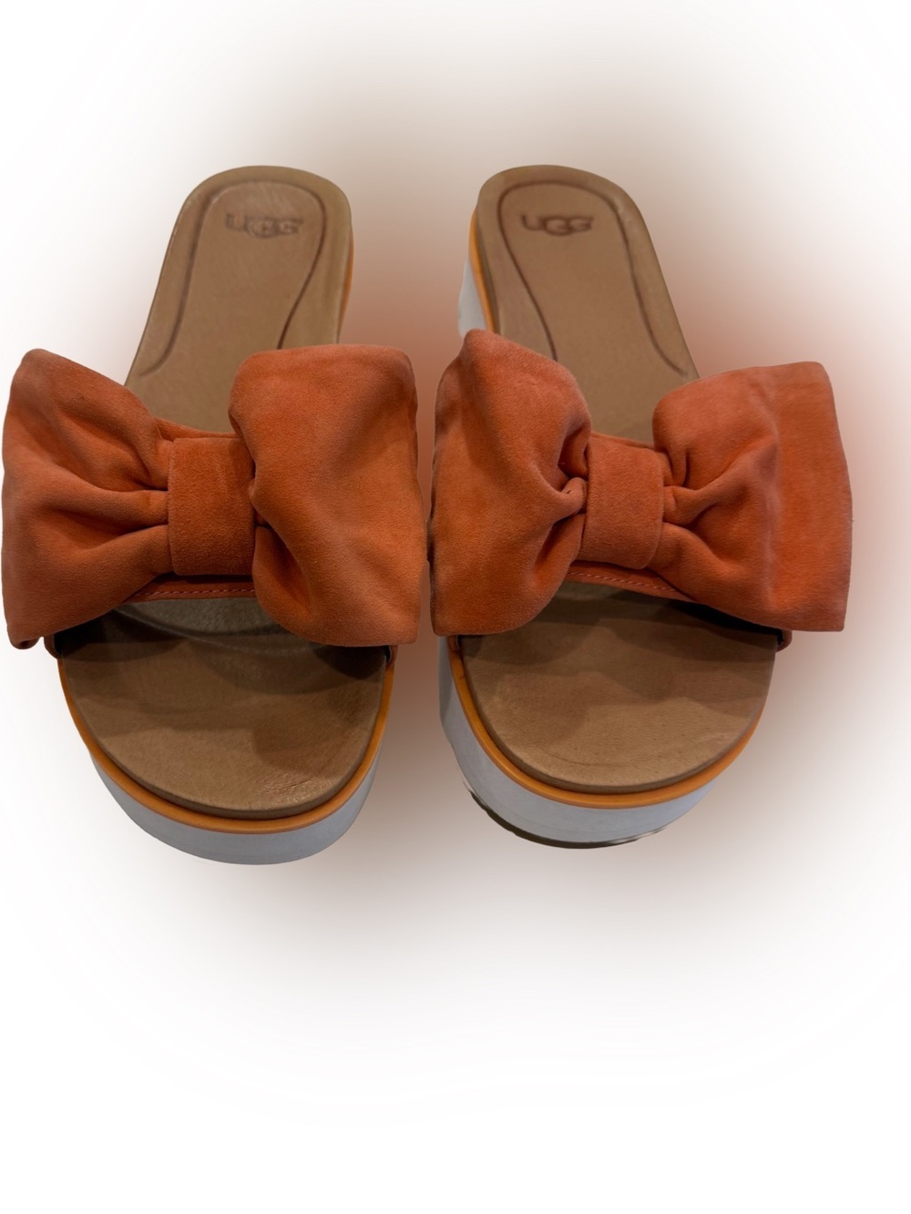 UGG Joan Women’s Platform Slides Suede Bow Coral Sz  US 9.5 /UK 8 /EU 40.5 NEW